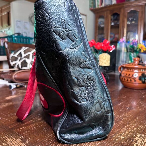 Loungefly Disney Minnie Mouse Tote Bag Embossed Black Faux Leather Polka Dot Bow - Picture 7 of 13